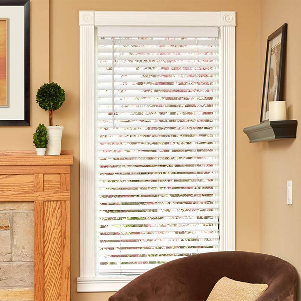Lumino 2-Inch Flat Slat Faux Wood Cordless Room Darkening Blind for Windows - Starting at - (Over 1,000 Custom Sizes), White - 1