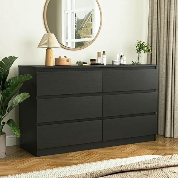 Kadyn Modern 6 Drawer Dresser Wood Cabinet, Dresser for Bedroom, Kitchen Storage Cabinet with Drawers, Chest of Drawers(Black)