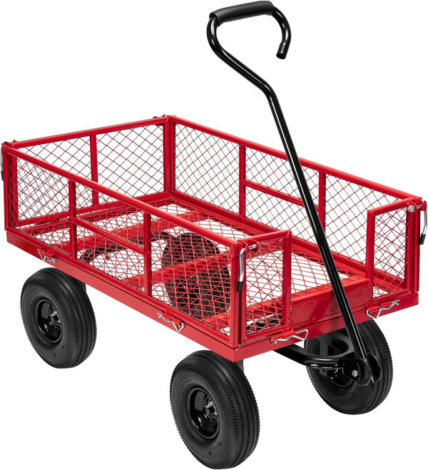 SPECSTAR Mesh Steel Garden Cart 880 lb Capacity, 38" x 21" Folding Utility Wagon with 10 in Wheels